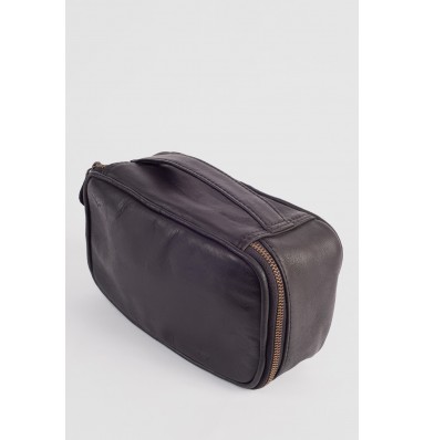 Angus Black Leather Toiletry Bag