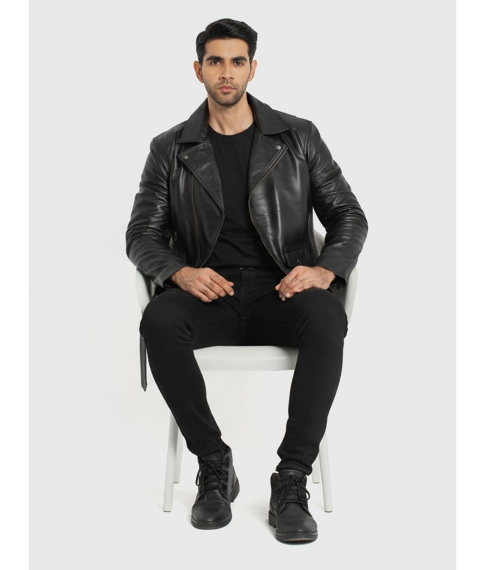 Challenger Black Leather Biker Jacket