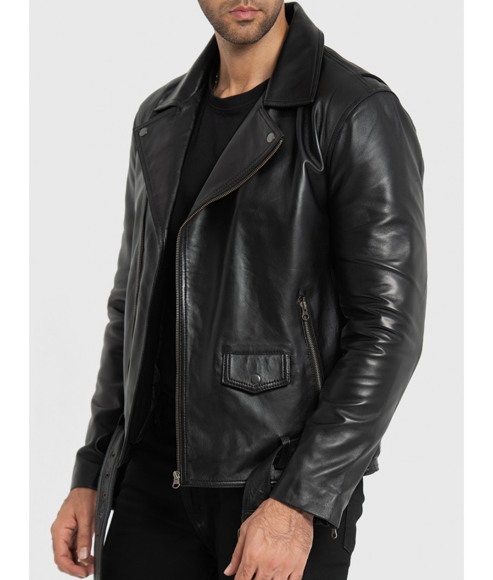 Challenger Black Leather Biker Jacket