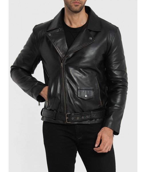 Challenger Black Leather Biker Jacket