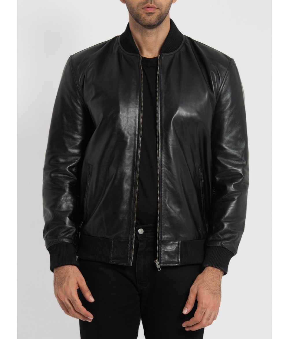Chris Black Leather Bomber Jacket