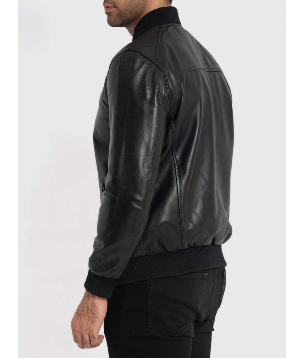 Chris Black Leather Bomber Jacket