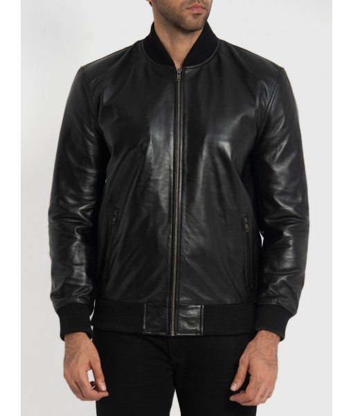 Chris Black Leather Bomber Jacket