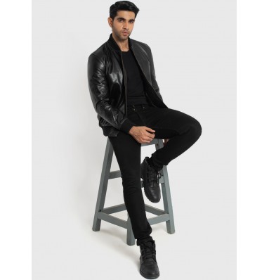 Chris Black Leather Bomber Jacket