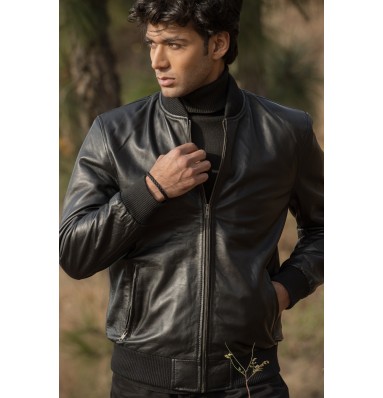 Chris Black Leather Bomber Jacket