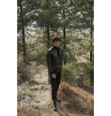 Chris Black Leather Bomber Jacket