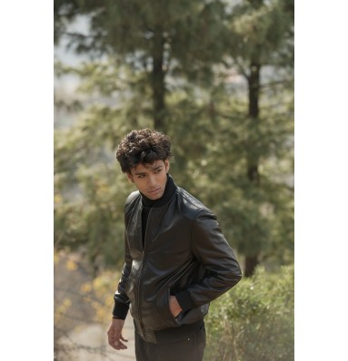 Chris Black Leather Bomber Jacket