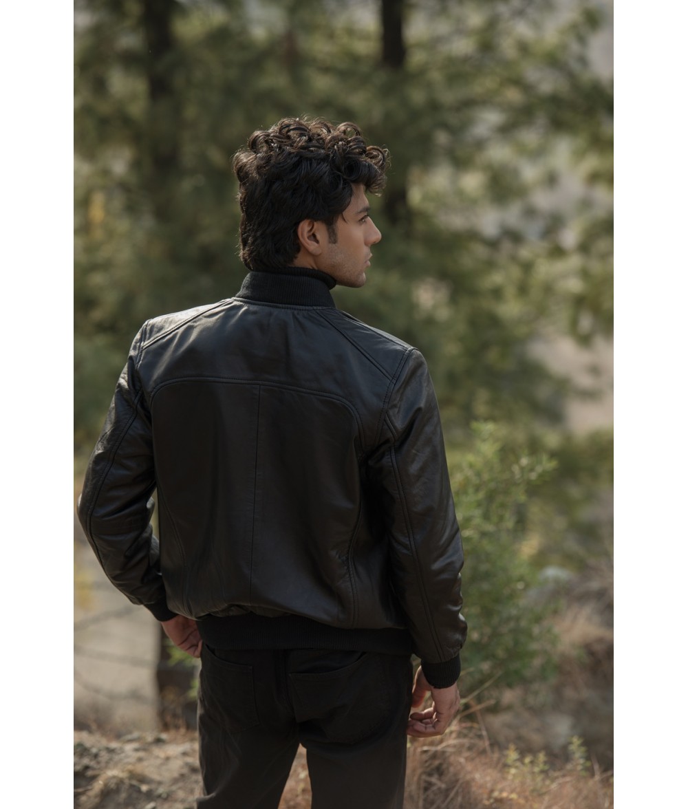Chris Black Leather Bomber Jacket