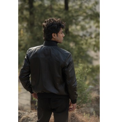 Chris Black Leather Bomber Jacket