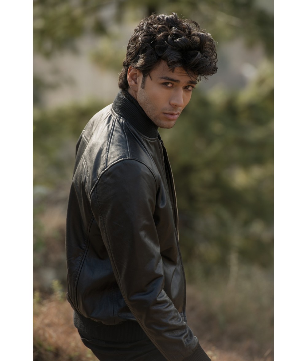 Chris Black Leather Bomber Jacket