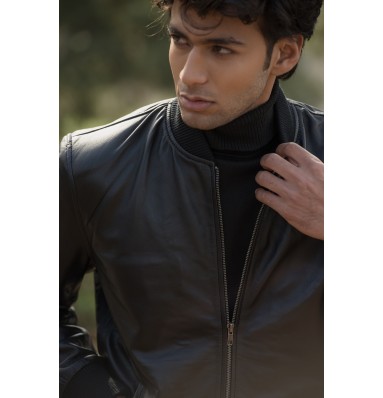 Chris Black Leather Bomber Jacket