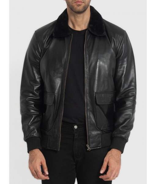 Douglas Black Leather Bomber Jacket