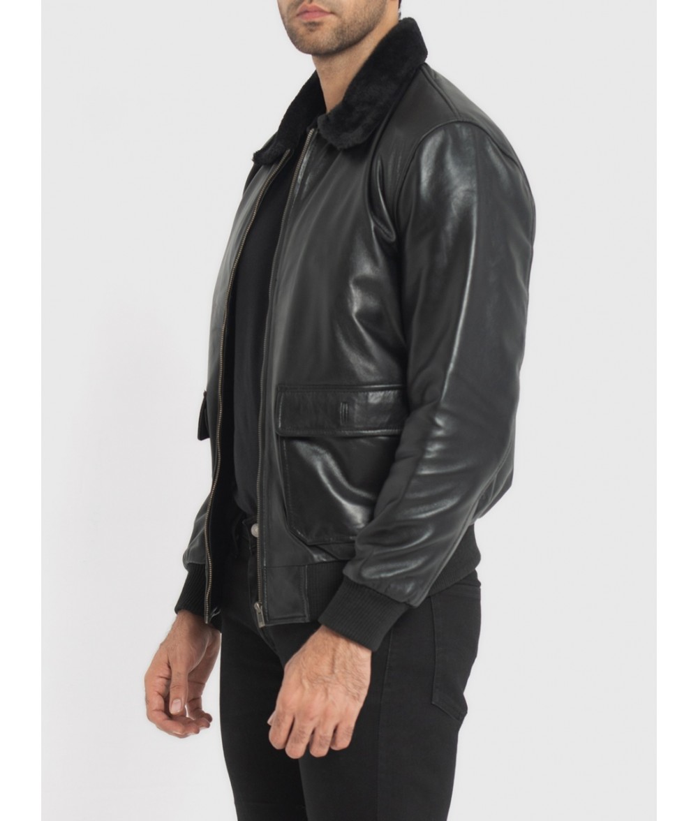Douglas Black Leather Bomber Jacket