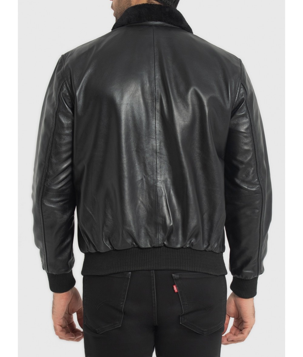 Douglas Black Leather Bomber Jacket