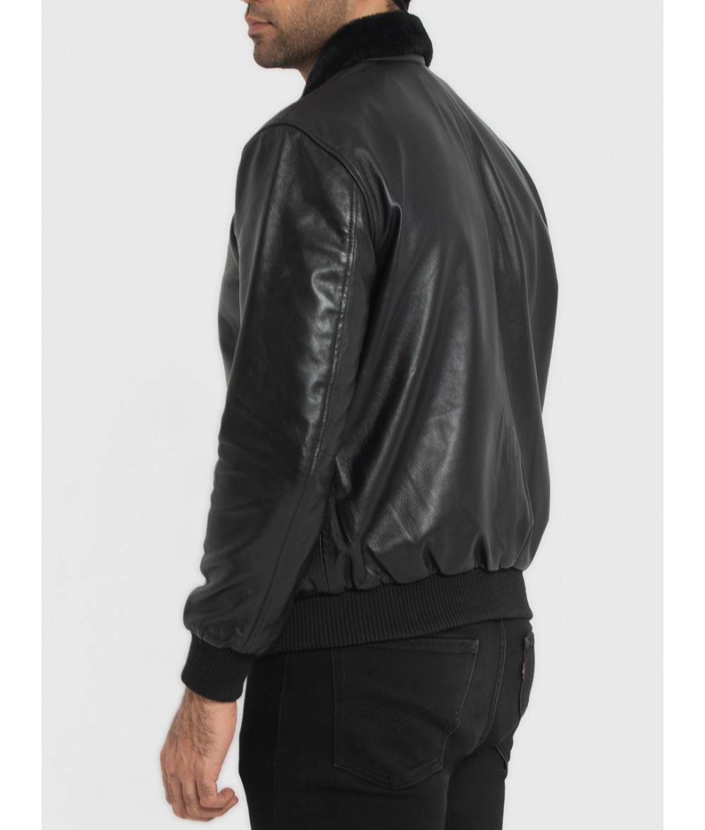 Douglas Black Leather Bomber Jacket