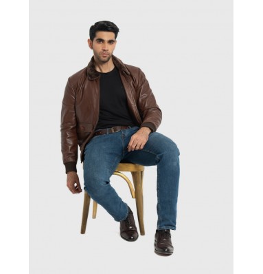 Douglas Oak Brown Leather Bomber Jacket