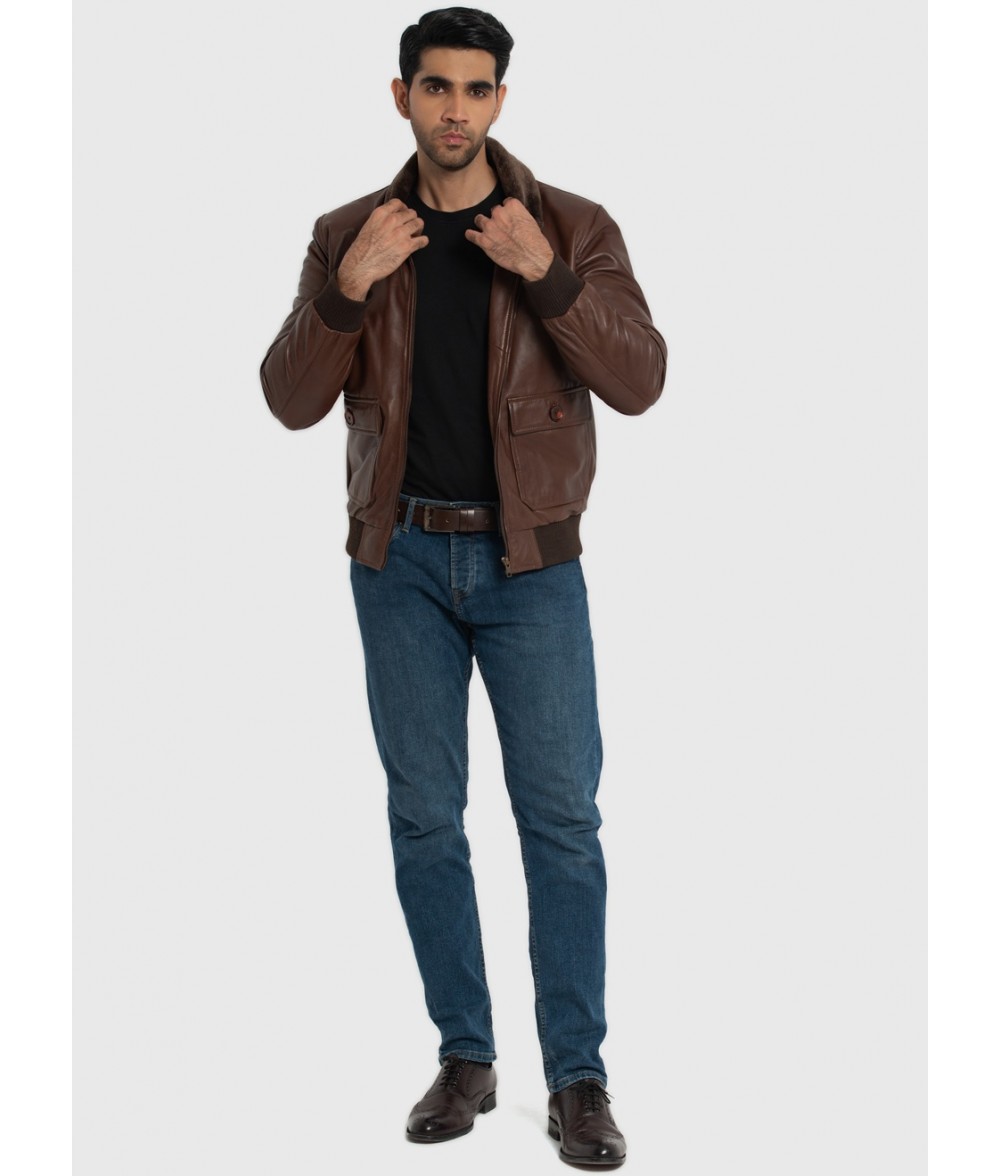 Douglas Oak Brown Leather Bomber Jacket