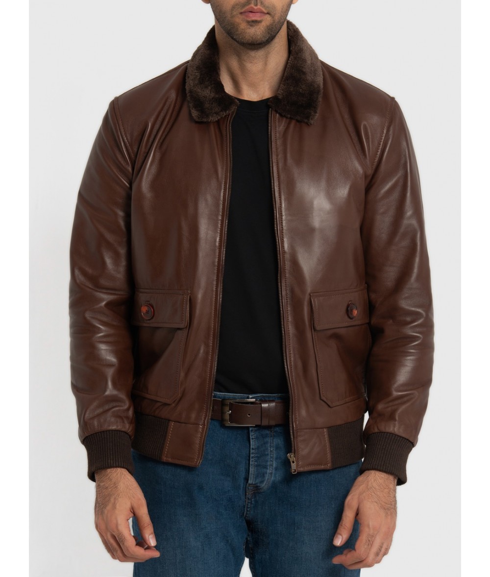 Douglas Oak Brown Leather Bomber Jacket