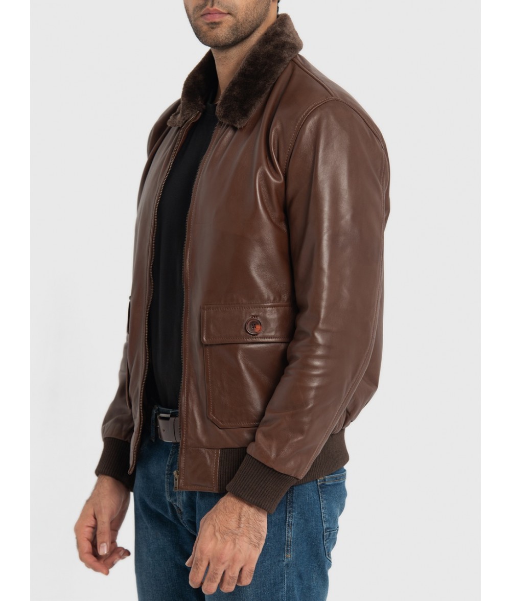 Douglas Oak Brown Leather Bomber Jacket