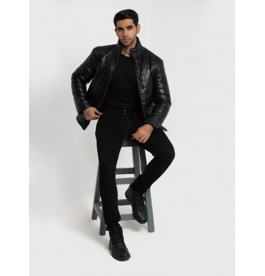Haydos Black Leather Puffer Jacket