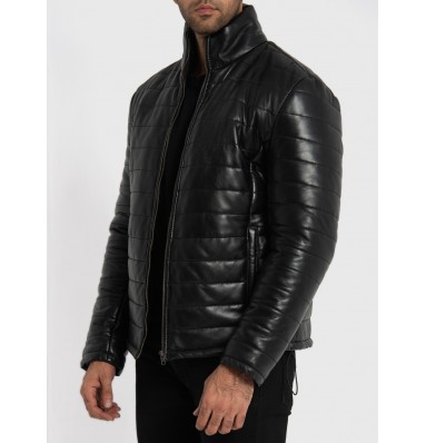 Haydos Black Leather Puffer Jacket