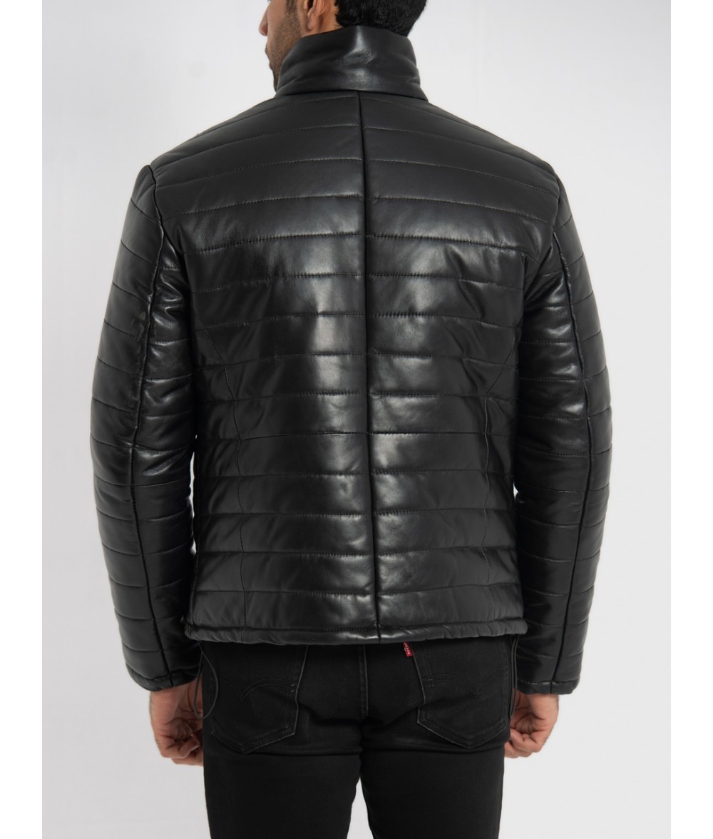 Haydos Black Leather Puffer Jacket