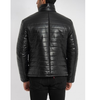 Haydos Black Leather Puffer Jacket