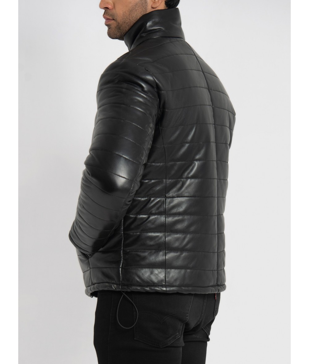 Haydos Black Leather Puffer Jacket