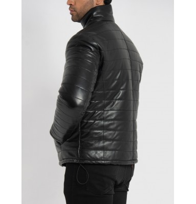 Haydos Black Leather Puffer Jacket