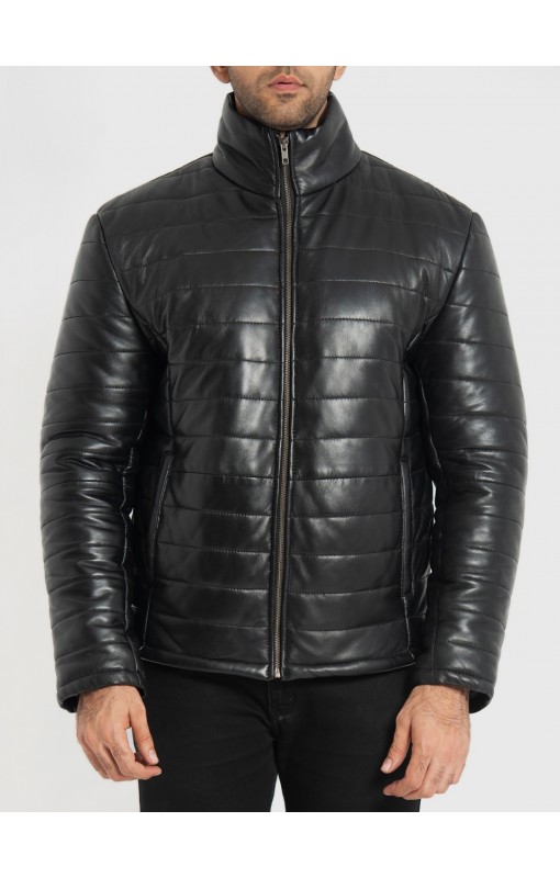 Haydos Black Leather Puffer Jacket