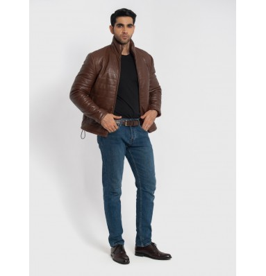 Haydos Oak Brown Leather Puffer Jacket