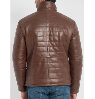 Haydos Oak Brown Leather Puffer Jacket