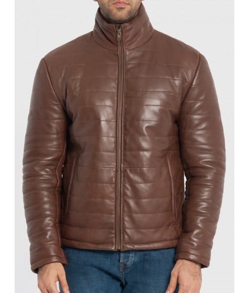 Haydos Oak Brown Leather Puffer Jacket