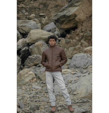 Haydos Oak Brown Leather Puffer Jacket