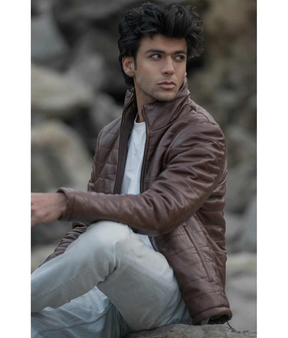 Haydos Oak Brown Leather Puffer Jacket