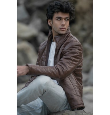 Haydos Oak Brown Leather Puffer Jacket