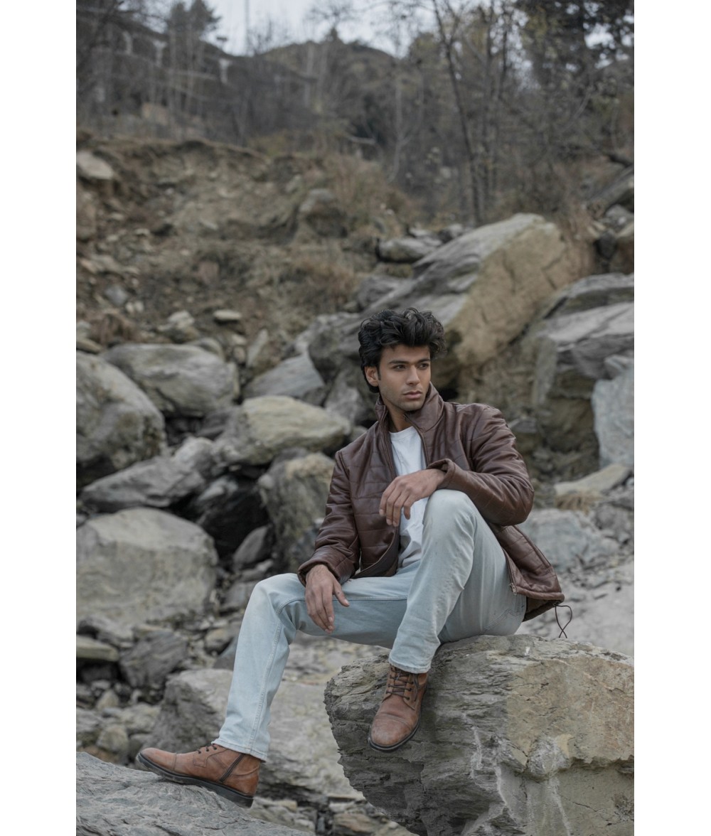 Haydos Oak Brown Leather Puffer Jacket