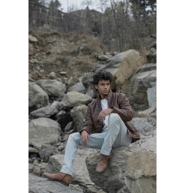 Haydos Oak Brown Leather Puffer Jacket