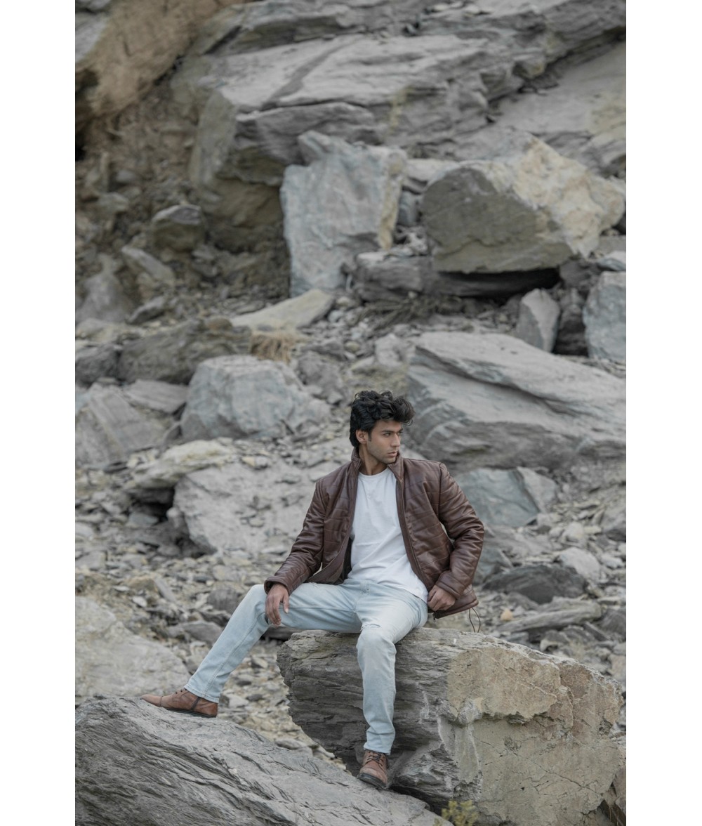 Haydos Oak Brown Leather Puffer Jacket