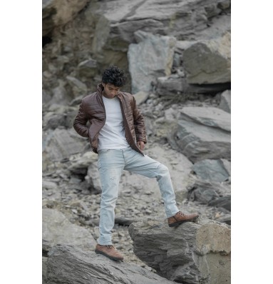 Haydos Oak Brown Leather Puffer Jacket