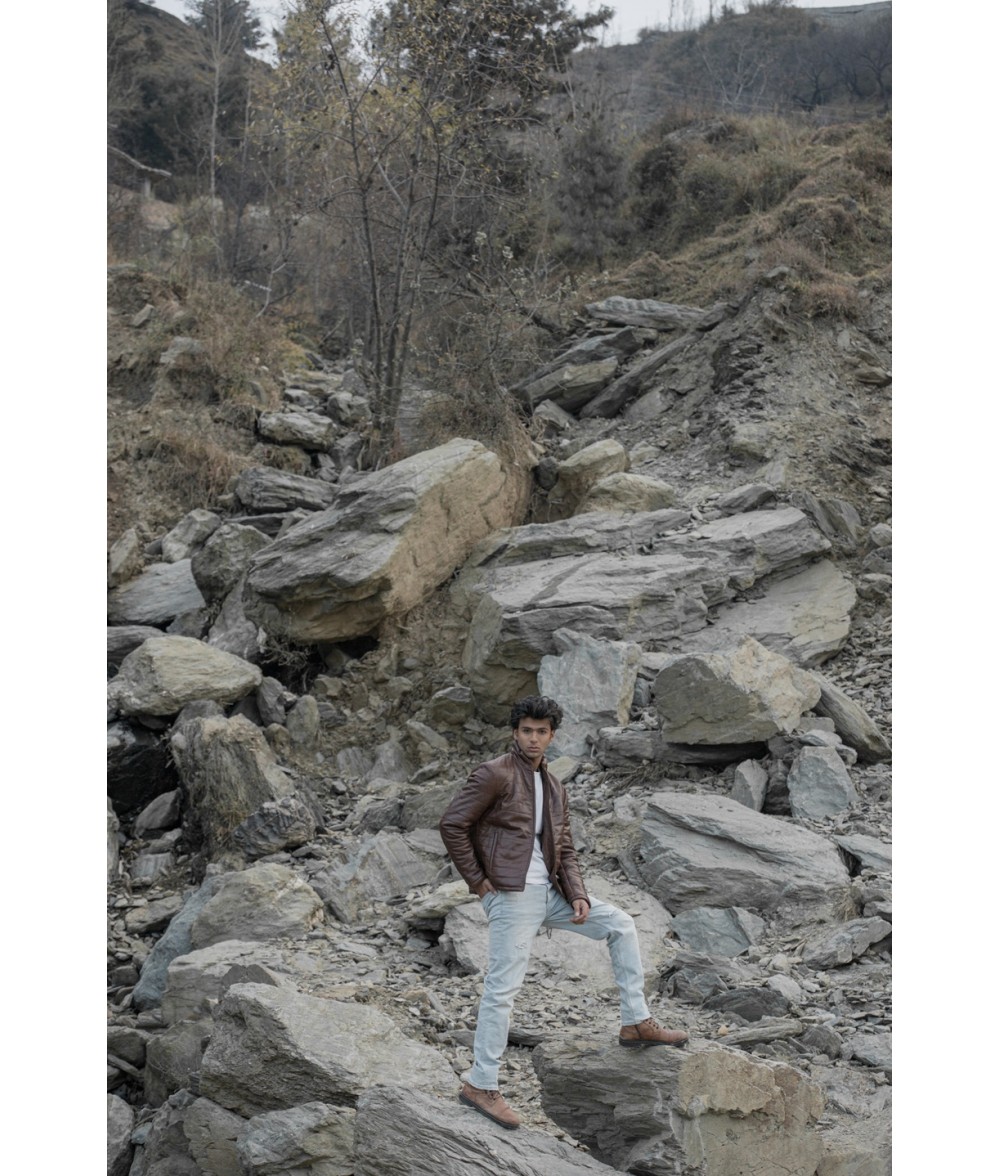 Haydos Oak Brown Leather Puffer Jacket