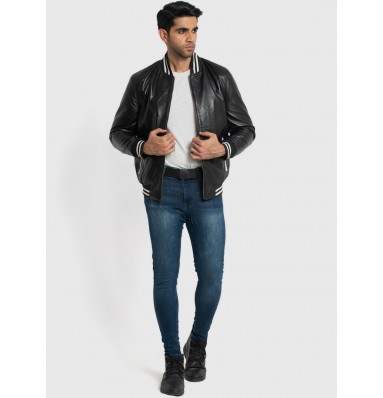 Johnny Black Leather Varsity Jacket