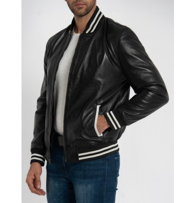 Johnny Black Leather Varsity Jacket
