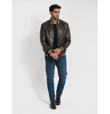 Johnny Brown Leather Varsity Jacket