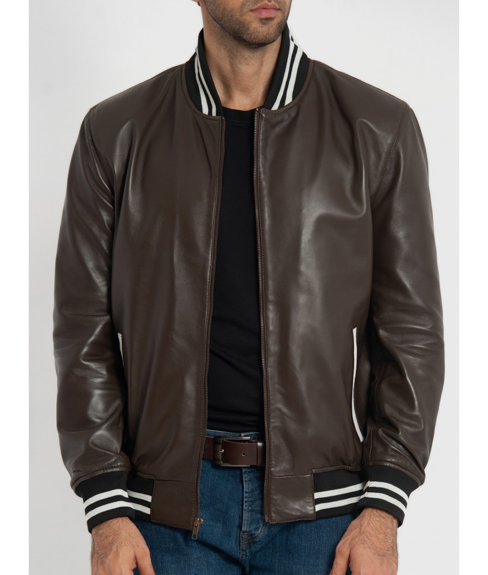 Johnny Brown Leather Varsity Jacket