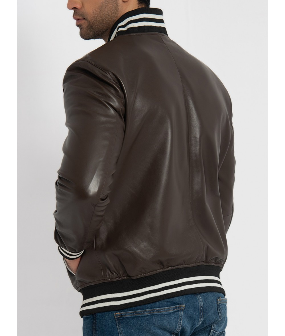 Johnny Brown Leather Varsity Jacket