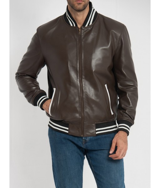 Johnny Brown Leather Varsity Jacket
