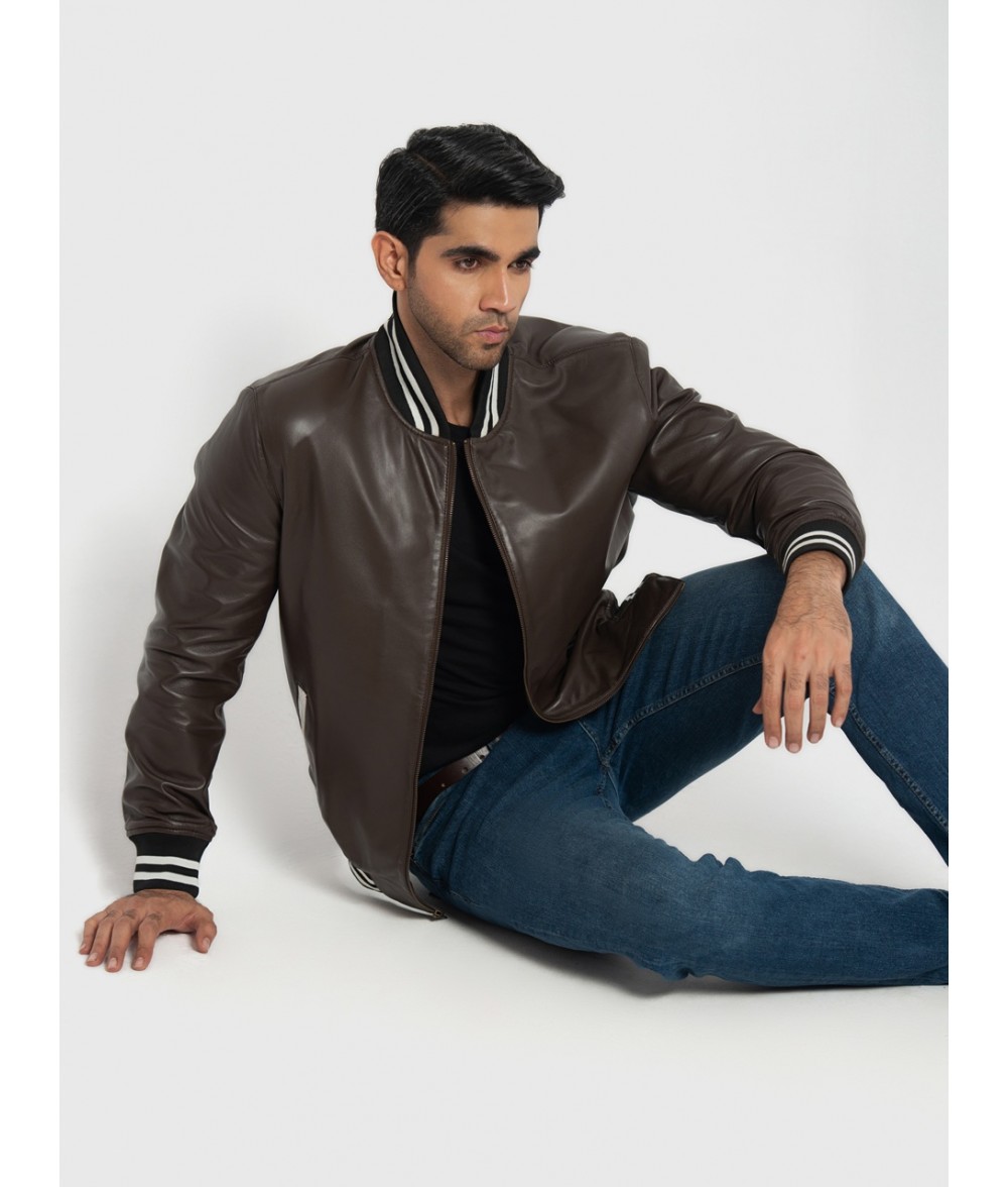 Johnny Brown Leather Varsity Jacket