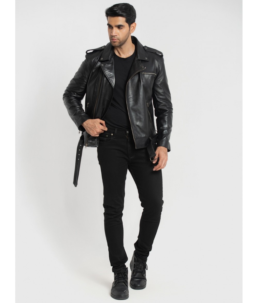 Max Black Leather Biker Jacket