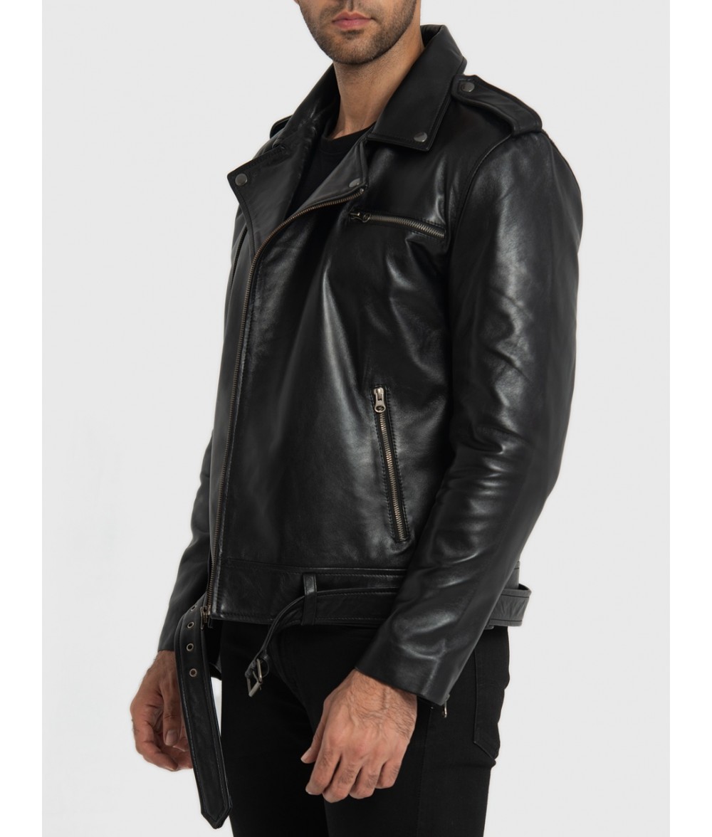 Max Black Leather Biker Jacket